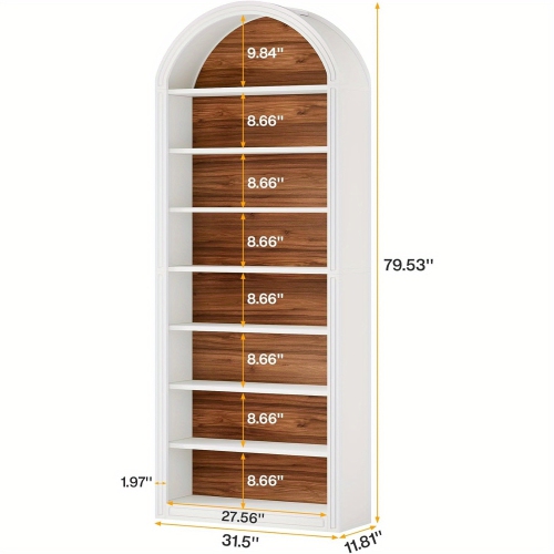 Lantine 79.5" White Arched Bookshelf, Modern Tall Arched Bookcase with Storage Shelves, 8-Tier Floor Standing Open Display Shelving Unit for Living