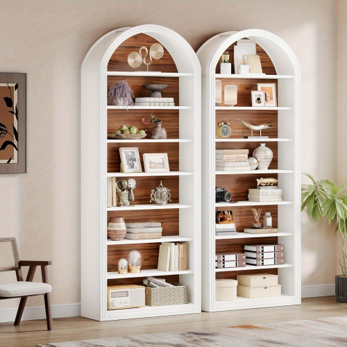 Lantine 79.5" White Arched Bookshelf, Modern Tall Arched Bookcase with Storage Shelves, 8-Tier Floor Standing Open Display Shelving Unit for Living