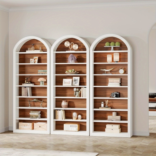 Lantine 79.5" White Arched Bookshelf, Modern Tall Arched Bookcase with Storage Shelves, 8-Tier Floor Standing Open Display Shelving Unit for Living