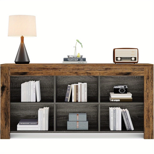 Lantine 63-Inch Long Console Table, Rustic Wood Entryway Table with 6 Storage Cubes, Industrial Narrow Sofa Table Behind Couch Table for Living Room,