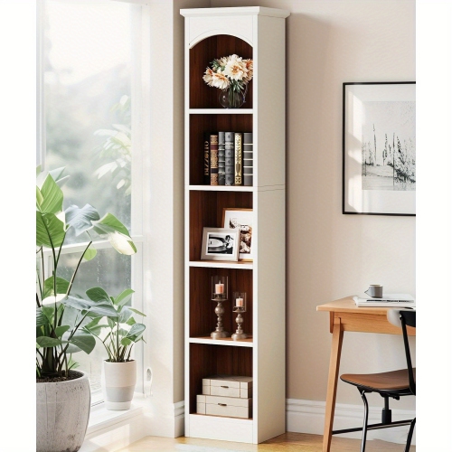 LANTINE  Corner Bracket, 70.9-Inch Tall Narrow Bookcase, 5-Tier Cube Bookshelf \w Storage, Modern Slim Corner Display Shelves for Home Office, Living