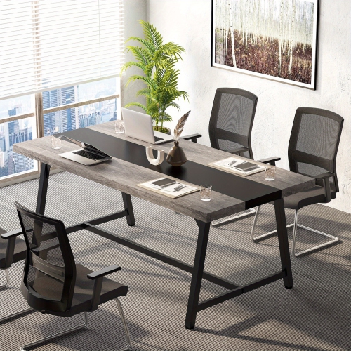 LANTINE  Dining Table for 8 People, 70.87-Inch Rectangular Wood Kitchen Table \w Strong Metal Frame, Industrial Large Long Dining Room Table for Big