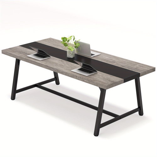 Lantine Dining Table for 8 People, 70.87-inch Rectangular Wood Kitchen Table with Strong Metal Frame, Industrial Large Long Dining Room Table for Big