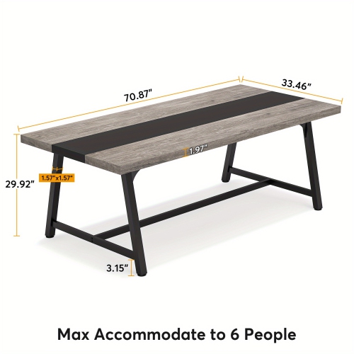 Lantine Dining Table for 8 People, 70.87-inch Rectangular Wood Kitchen Table with Strong Metal Frame, Industrial Large Long Dining Room Table for Big