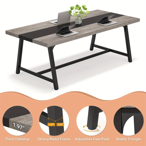 Lantine Dining Table for 8 People, 70.87-inch Rectangular Wood Kitchen Table with Strong Metal Frame, Industrial Large Long Dining Room Table for Big