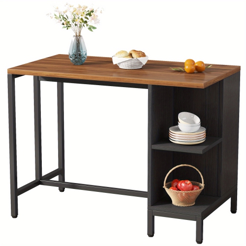 Lantine Farmhouse Kitchen Island With 5 Open Shelves, Large Worktop Industrial Butcher Block