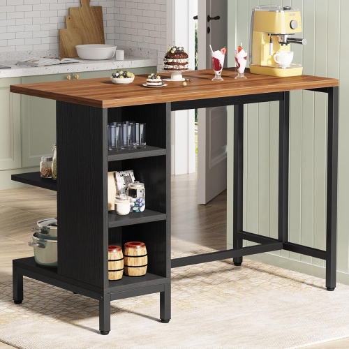 Lantine Farmhouse Kitchen Island With 5 Open Shelves, Large Worktop Industrial Butcher Block