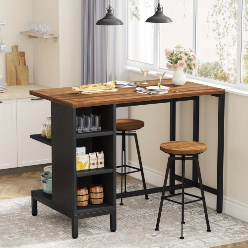 Lantine Farmhouse Kitchen Island With 5 Open Shelves, Large Worktop Industrial Butcher Block