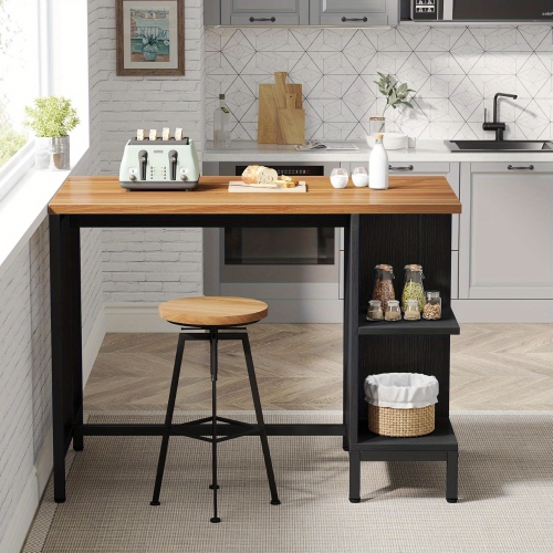 Lantine Farmhouse Kitchen Island With 5 Open Shelves, Large Worktop Industrial Butcher Block