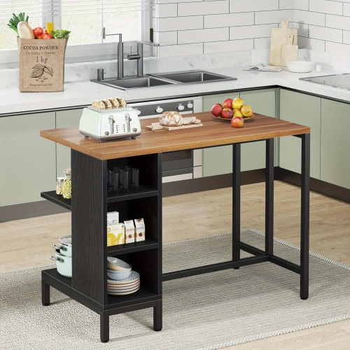 Lantine Farmhouse Kitchen Island With 5 Open Shelves, Large Worktop Industrial Butcher Block