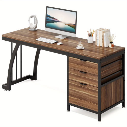 Lantine 59 Inch Computer Desk with 3 Drawers, Industrial PC Desk Study Writing Table Workstation with File Storage, Home Office Desks with Large