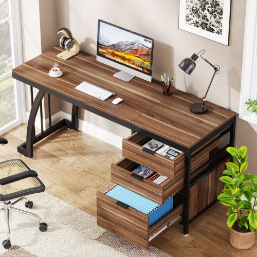 Lantine 59 Inch Computer Desk with 3 Drawers, Industrial PC Desk Study Writing Table Workstation with File Storage, Home Office Desks with Large