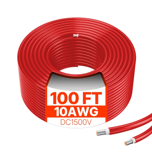 VEVOR 100FT Solar Panel Extension Cable, 10AWG Solar Extension Cable Wire, 6mm² IP67 Waterproof PV Cable for Home, Ship and RV Solar Panels, Red