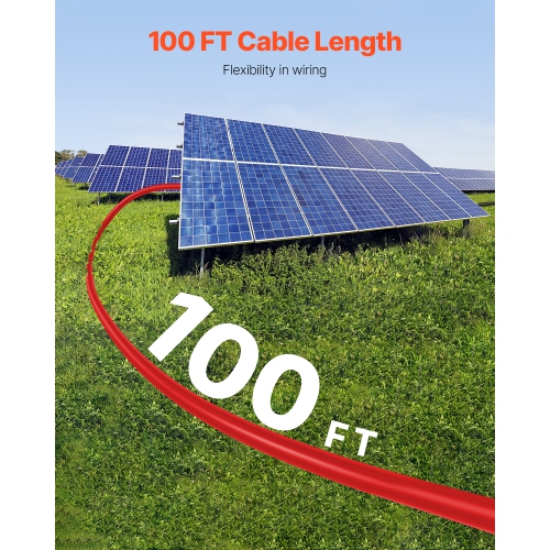 VEVOR 100FT Solar Panel Extension Cable, 10AWG Solar Extension Cable Wire, 6mm² IP67 Waterproof PV Cable for Home, Ship and RV Solar Panels, Red