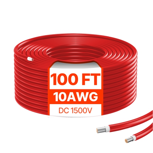VEVOR 100FT Solar Panel Extension Cable, 10AWG Solar Extension Cable Wire, 6mm² IP67 Waterproof PV Cable for Home, Ship and RV Solar Panels, Red