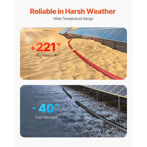 VEVOR 30FT Solar Panel Extension Cable, 10AWG Solar Extension Cable Wire with Female & Male Waterproof Connectors, 6mm² PV Cable RV Solar Panels,