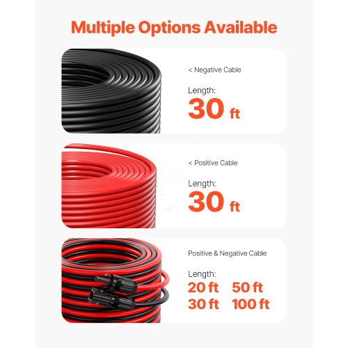 VEVOR 30FT Solar Panel Extension Cable, 10AWG Solar Extension Cable Wire with Female & Male Waterproof Connectors, 6mm² PV Cable RV Solar Panels,
