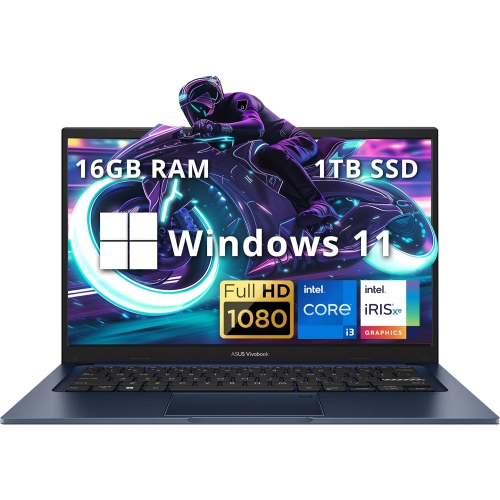 Open Box - ASUS Vivobook 14" FHD Anti-Glare Laptop, Intel i3-1215U, 1TB PCIe SSD, 16GB RAM, HD Camera, WiFi 6E, Bluetooth, Intel Iris Xe Graphics,