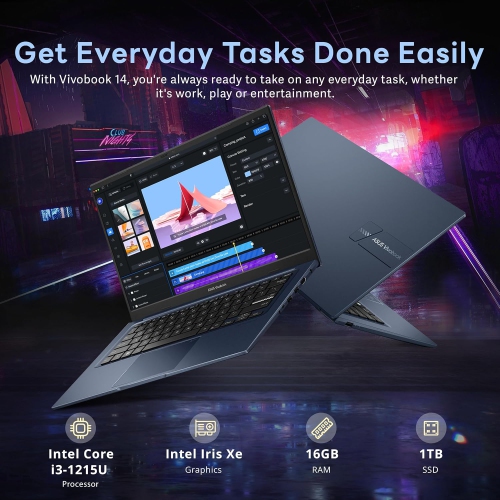 Open Box - ASUS Vivobook 14" FHD Anti-Glare Laptop, Intel i3-1215U, 1TB PCIe SSD, 16GB RAM, HD Camera, WiFi 6E, Bluetooth, Intel Iris Xe Graphics,