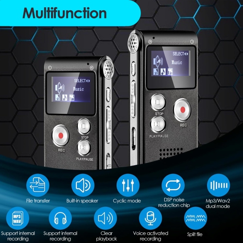 Mini enregistreur vocal numérique de 64 Go, lecteur MP3 portatif pour les conférences, les réunions et les entrevues