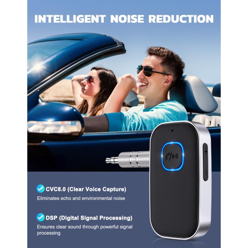 Récepteur Bluetooth pour l'auto, adaptateur auxiliaire Bluetooth pour l'auto 3,5 mm à suppression du bruit, récepteur audio sans fil