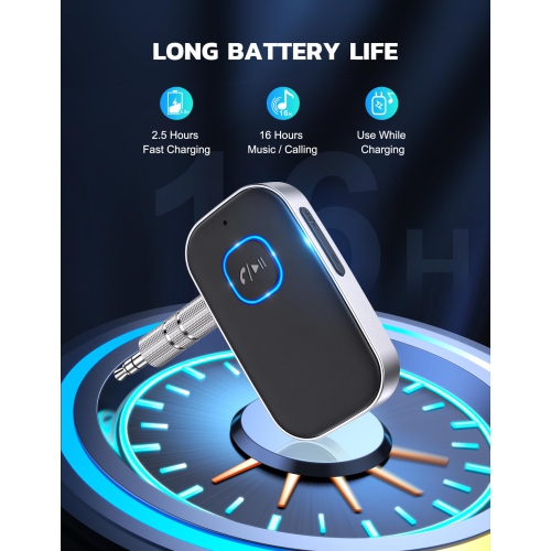 Récepteur Bluetooth pour l'auto, adaptateur auxiliaire Bluetooth pour l'auto 3,5 mm à suppression du bruit, récepteur audio sans fil