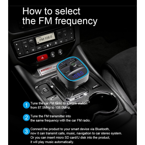 Émetteur FM pour l'auto, chargeur de voiture double, lecteur MP3 Bluetooth prenant en charge la téléphonie mains libres, carte TF et disque USB