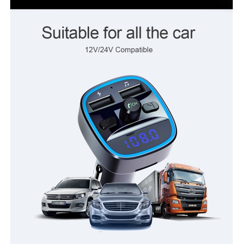 Émetteur FM pour l'auto, chargeur de voiture double, lecteur MP3 Bluetooth prenant en charge la téléphonie mains libres, carte TF et disque USB