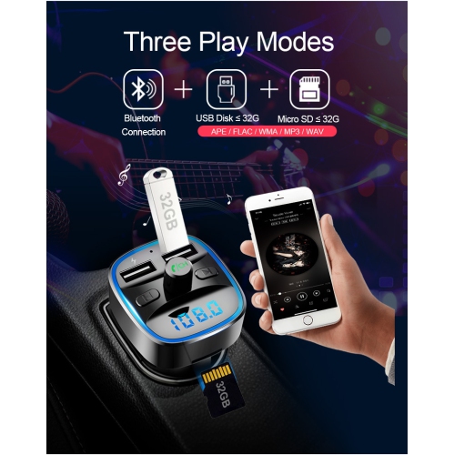 Émetteur FM pour l'auto, chargeur de voiture double, lecteur MP3 Bluetooth prenant en charge la téléphonie mains libres, carte TF et disque USB