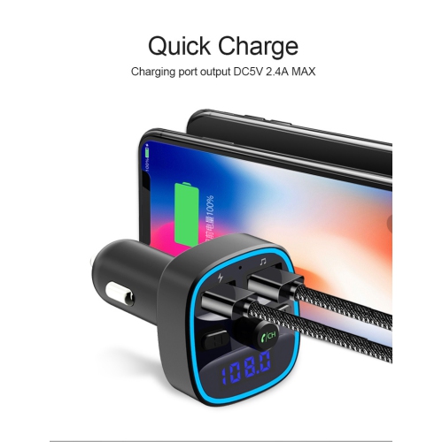 Émetteur FM pour l'auto, chargeur de voiture double, lecteur MP3 Bluetooth prenant en charge la téléphonie mains libres, carte TF et disque USB