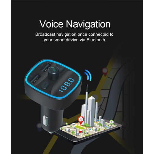 Émetteur FM pour l'auto, chargeur de voiture double, lecteur MP3 Bluetooth prenant en charge la téléphonie mains libres, carte TF et disque USB