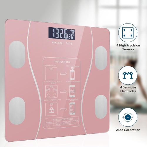 Smart Body Fat Scale with LED Display - Digital Bathroom Scale with Bluetooth to Accurately Measure Body Composition, Muscle Mass, BMI, Waist