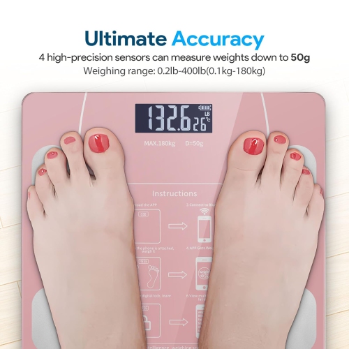 Smart Body Fat Scale with LED Display - Digital Bathroom Scale with Bluetooth to Accurately Measure Body Composition, Muscle Mass, BMI, Waist