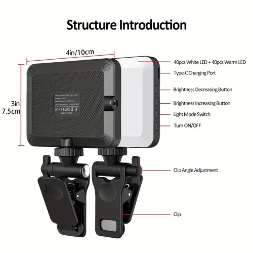 Rechargeable Selfie Light and Mobile Phone Light Clip for iPhone and Android Phones for Selfie Live Streaming and Video Conferencing