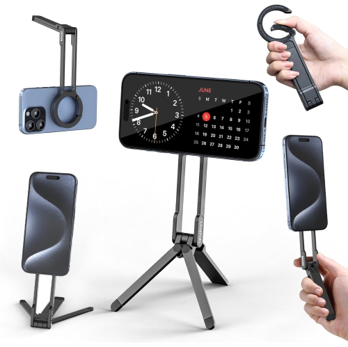 Mobile Phone Magnetic Tripod, Portable Foldable Mini Phone Holder Compatible with iPhone 16 15 14 13 12 Magsafe