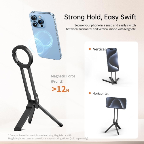 Mobile Phone Magnetic Tripod, Portable Foldable Mini Phone Holder Compatible with iPhone 16 15 14 13 12 Magsafe