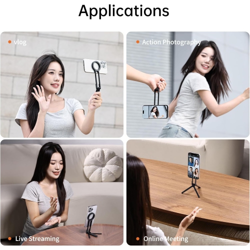 Mobile Phone Magnetic Tripod, Portable Foldable Mini Phone Holder Compatible with iPhone 16 15 14 13 12 Magsafe
