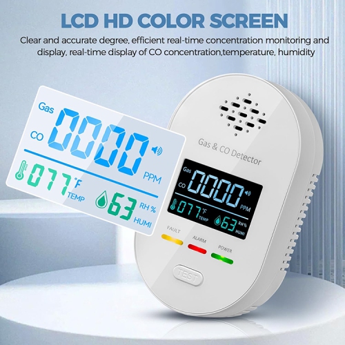 4 in 1 composite detector, indoor CO gas alarm with temperature and humidity display sensor, long plug gas detector