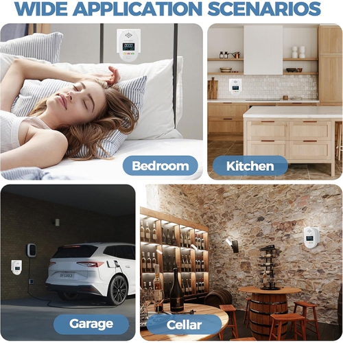 4 in 1 composite detector, indoor CO gas alarm with temperature and humidity display sensor, long plug gas detector