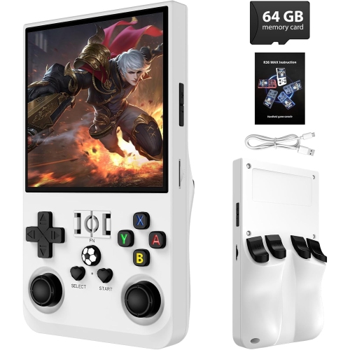 R36MAX Retro Game Console, 18000+ HD Games Mini Retro Video Game Console, 4.0" IPS Screen, 4000 mAh Portable Battery, 64GB Memory, Portable Arcade