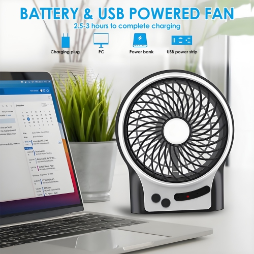 Portable Mini Desktop Fan, USB Charging Desktop Small Fan, Three Wind Speeds with LED Light Suitable for Home, Office, Travel, Camping