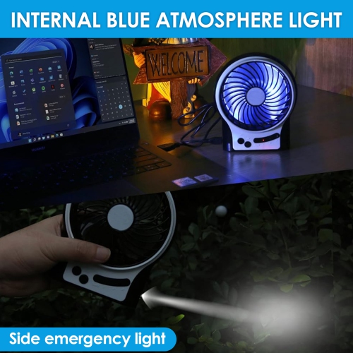 Portable Mini Desktop Fan, USB Charging Desktop Small Fan, Three Wind Speeds with LED Light Suitable for Home, Office, Travel, Camping