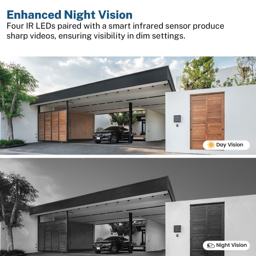 Sonnette vidéo sans fil Wi-Fi avec vision nocturne, audio bidirectionnel, détection de mouvement IA et stockage infonuagique