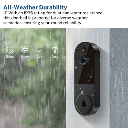 Sonnette vidéo sans fil Wi-Fi avec vision nocturne, audio bidirectionnel, détection de mouvement IA et stockage infonuagique