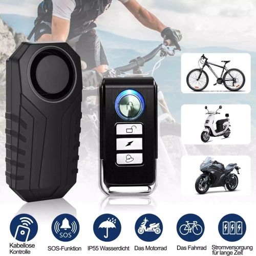 Bicycle Vibration Alarm USB Charge Waterproof 113dB Antilost Motorcycle Electric Bike Alarm With Remote Control
