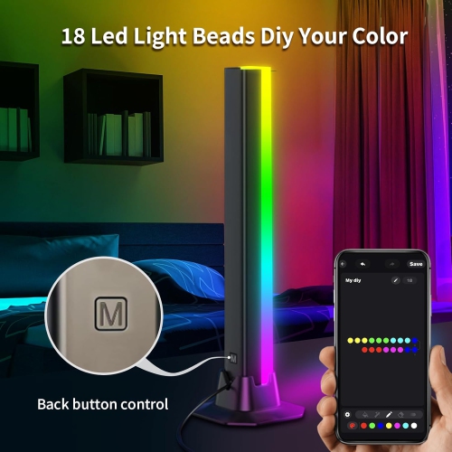 RGB Light Bar, 16 Million Colors Smart LED Light Bar, Music Sync Ambient Lighting, Brightness Dimmable and Timer for Bedroom, Gaming, PC, Party