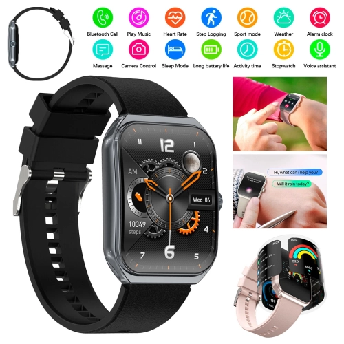 AMOLED HD Smart Watch Fitness Watch Bluetooth Calling for Android iPhone Samsung（Black)
