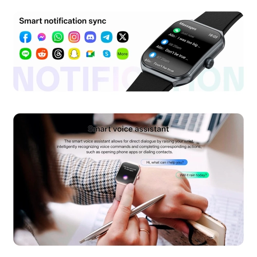 AMOLED HD Smart Watch Fitness Watch Bluetooth Calling for Android iPhone Samsung（Black)