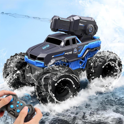 Dual-mode amphibious remote control car with water spray off-road toy car suitable for boys and girls children electric remote control truck - blue