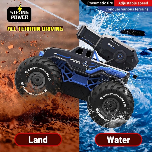 Dual-mode amphibious remote control car with water spray off-road toy car suitable for boys and girls children electric remote control truck - blue